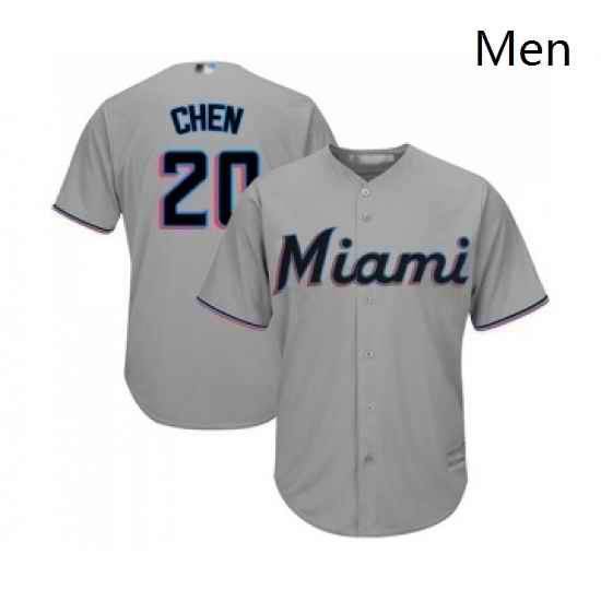 Mens Miami Marlins 20 Wei Yin Chen Replica Grey Road Cool Base Baseball Jersey